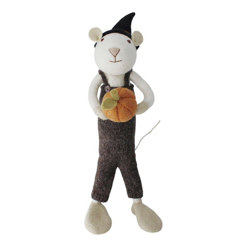 X-Large White Boy Mouse With Pumpkin & Brown Pants