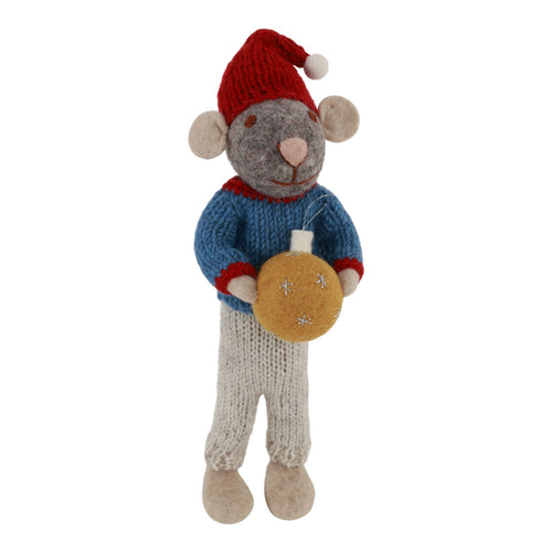Big Grey Boy Mouse With Christmas Bauble
