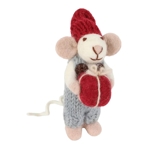 Small White Mouse with Light Blue Pants & Present Ornament