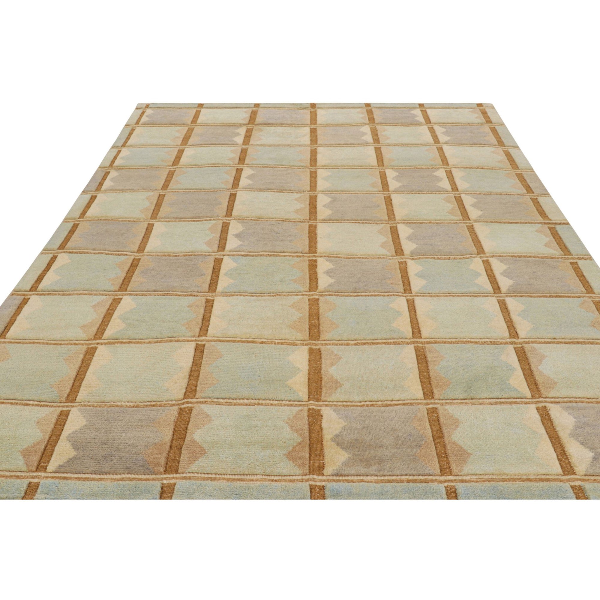 Scandinavian Geometric Rug In Blue, Beige-Brown & Cream Eleish Van Breems Home