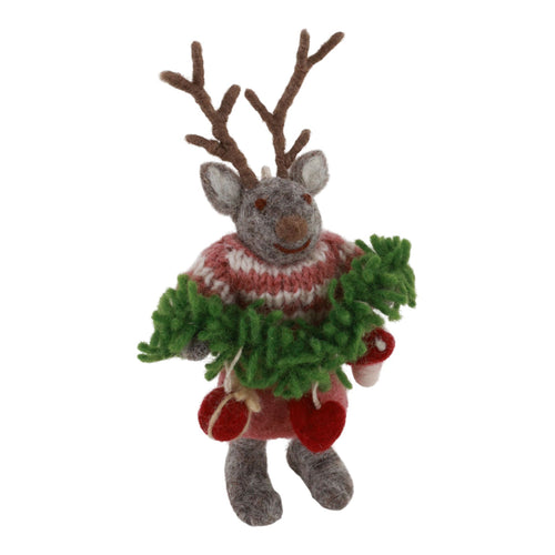 Small Grey Girly Deer With Garland Ornament