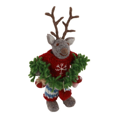 Small Grey Boy Deer With Garland Ornament