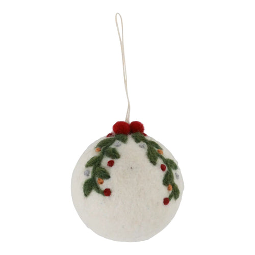 Garland on White Christmas Bauble Ornament
