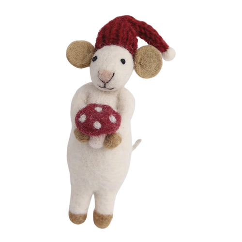 White Mouse with Mushroom Ornament
