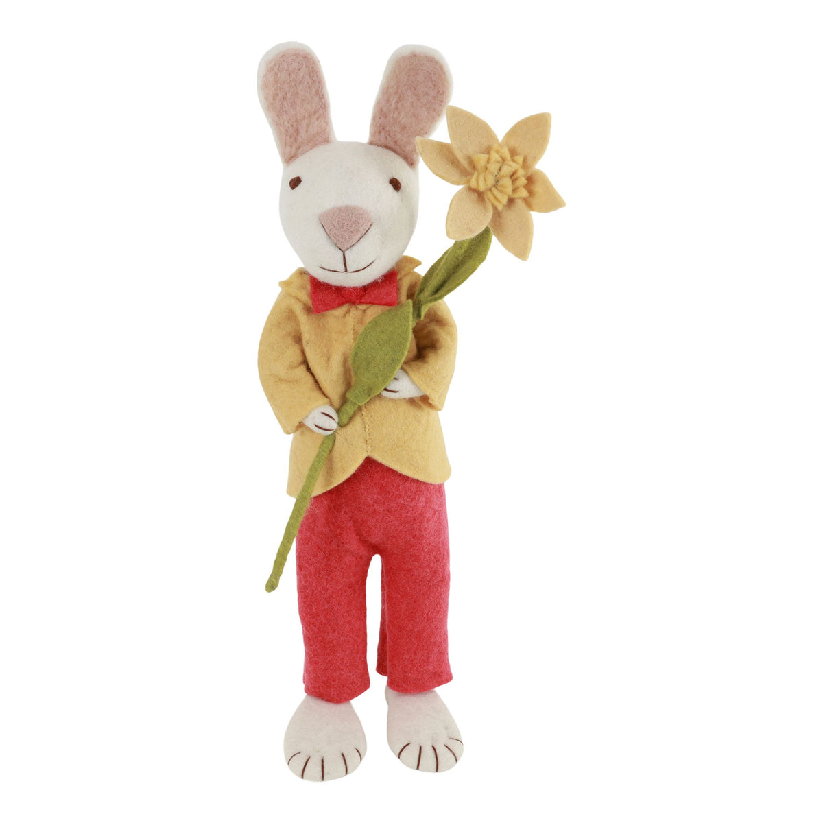 XL White Bunny With Yellow Jacket &amp; Narcissus Flower Eleish Van Breems Home