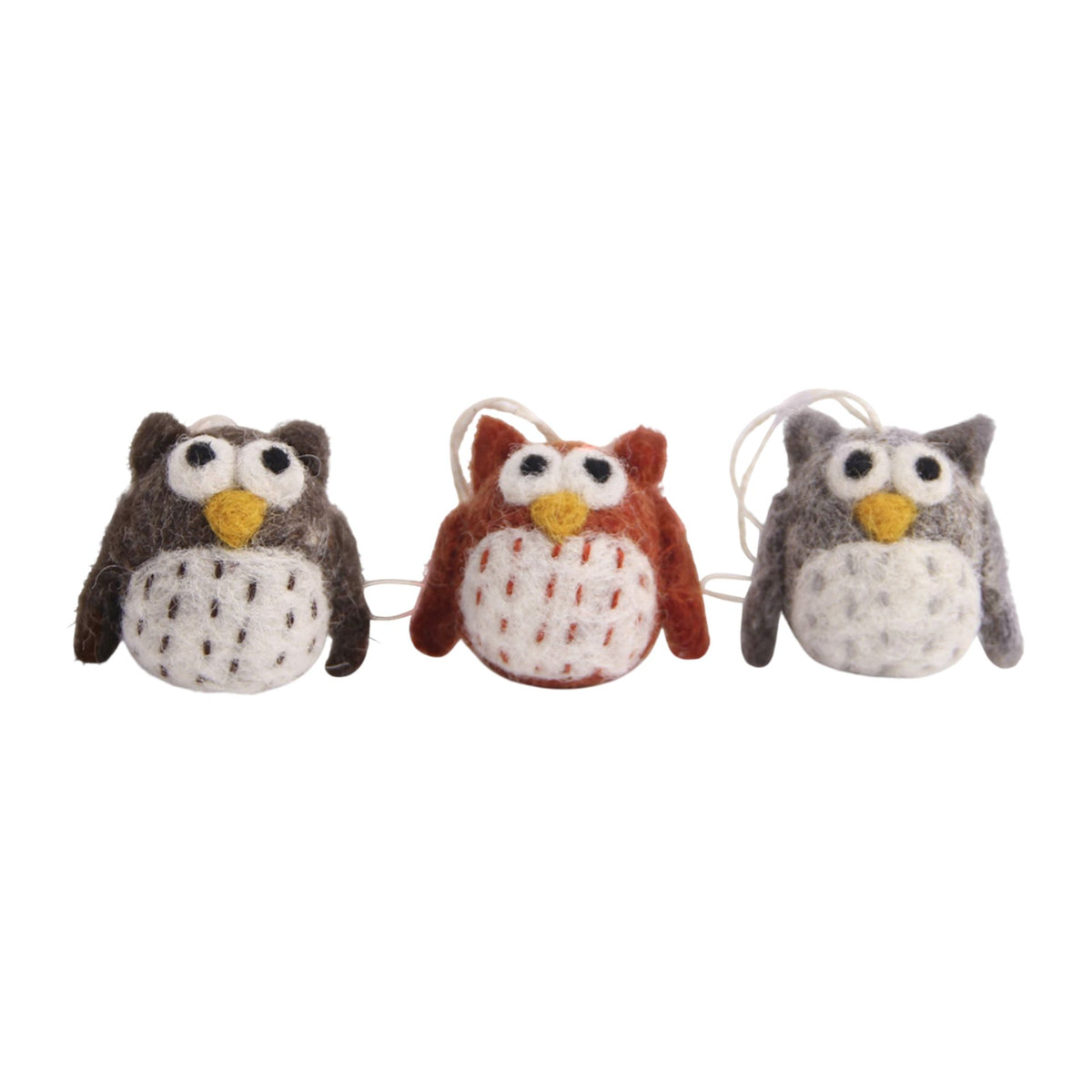 Mini Owl Ornaments, Set of 3 Eleish Van Breems Home