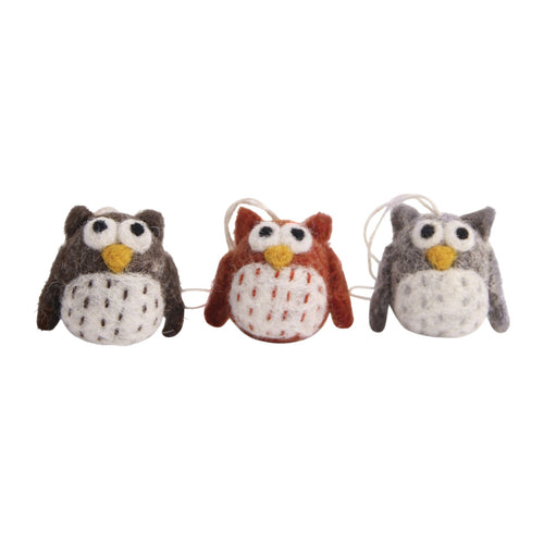 Mini Owl Ornaments, Set of 3