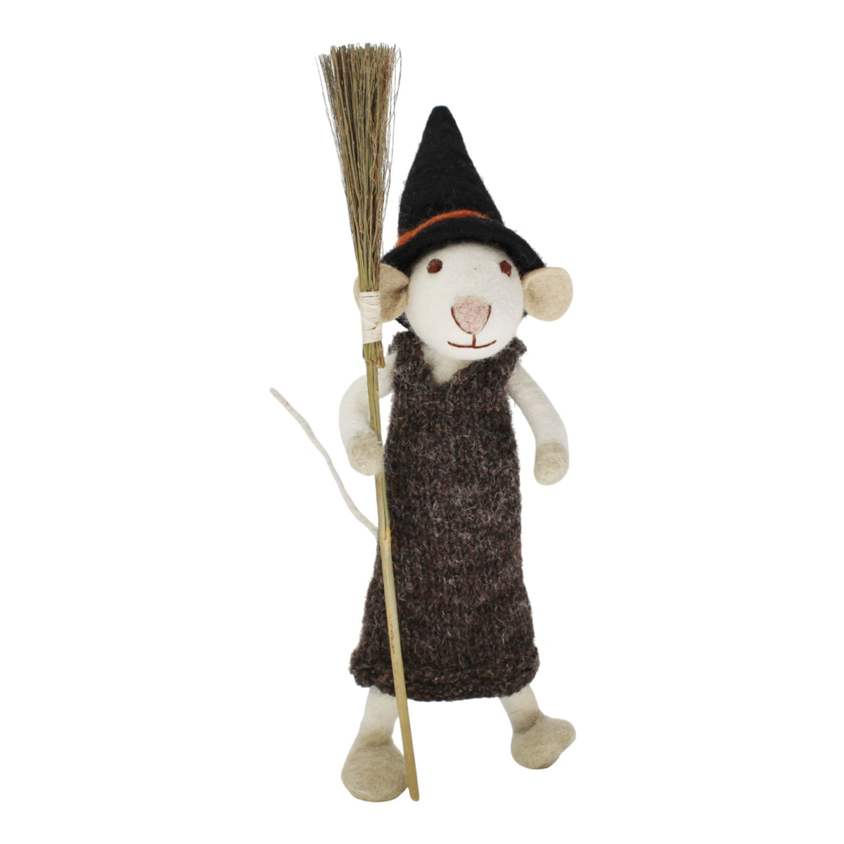 Big White Girly Mouse With Broom &amp; Brown Dress Eleish Van Breems Home