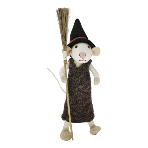 Big White Girly Mouse With Broom & Brown Dress