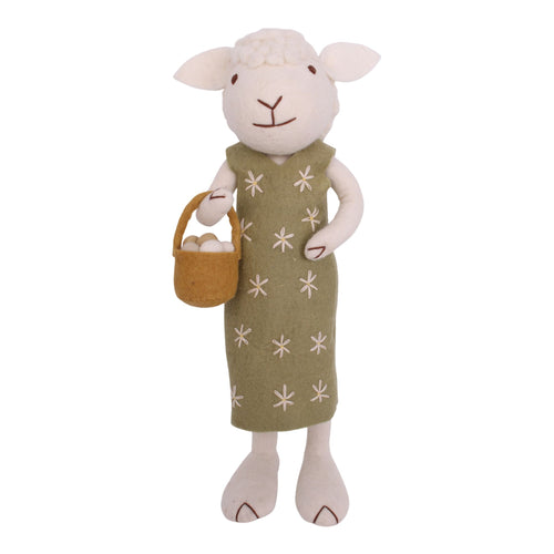 XL White Sheep With Green Dress & Egg Basket