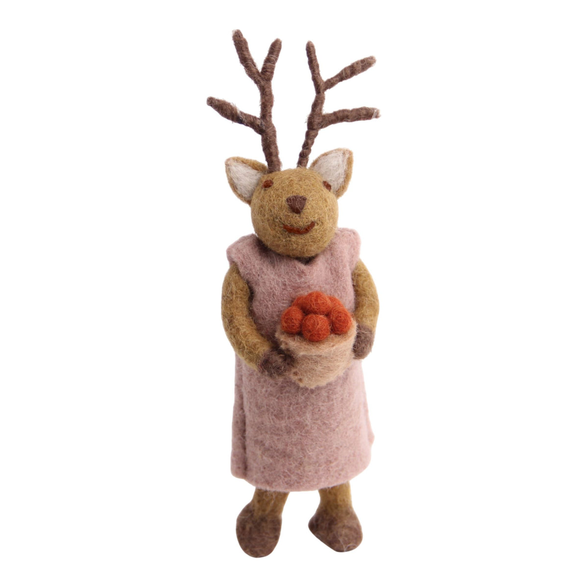 Small Brown Girly Deer With Berries Ornament Eleish Van Breems Home