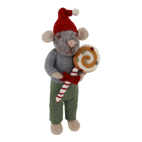 Big Grey Boy Mouse With Christmas Candy