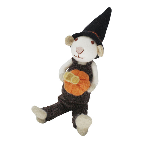 Big White Boy Mouse With Pumpkin & Brown Pants