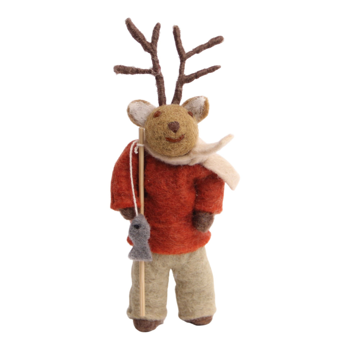 Small Brown Boy Deer With Fishing Pole Ornament Eleish Van Breems Home