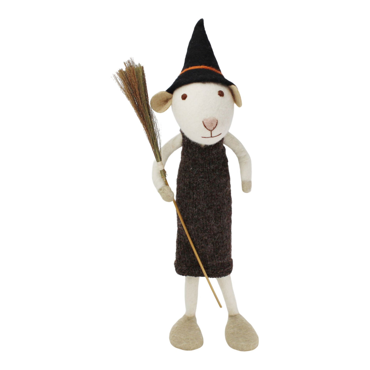 X-Large White Girly Mouse With Broom &amp; Brown Dress Eleish Van Breems Home