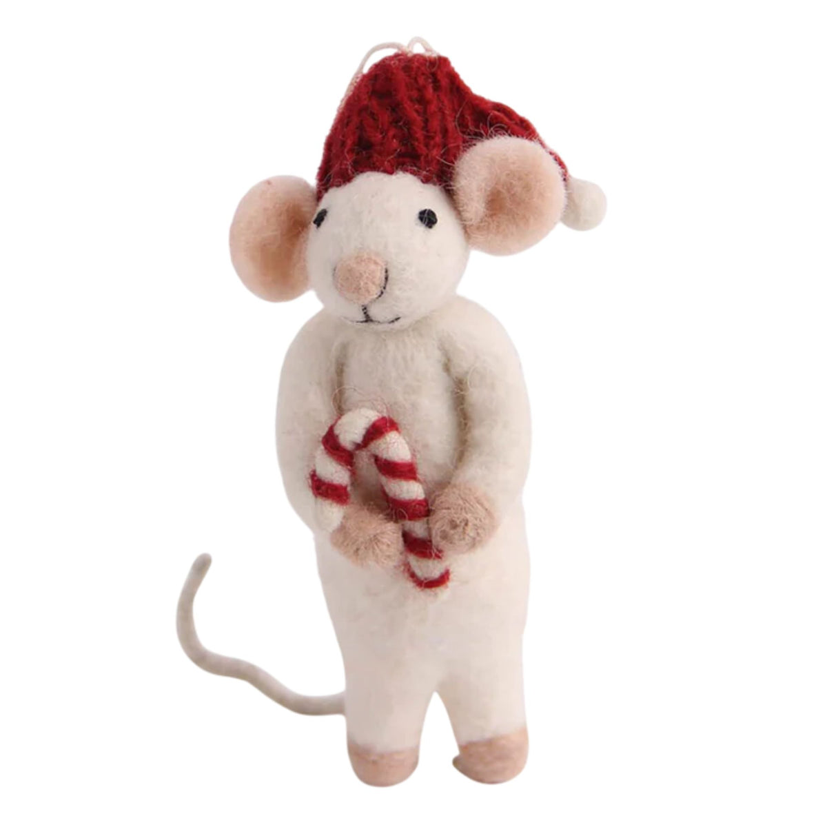 White Mouse with Candy Cane Ornament Eleish Van Breems Home