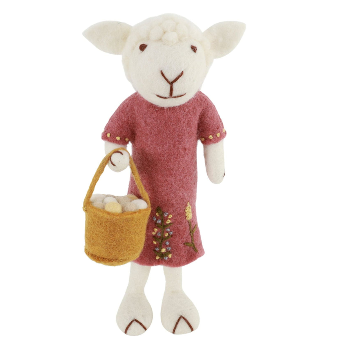 Big White Sheep With Dusty Red Dress &amp; Egg Basket Eleish Van Breems Home