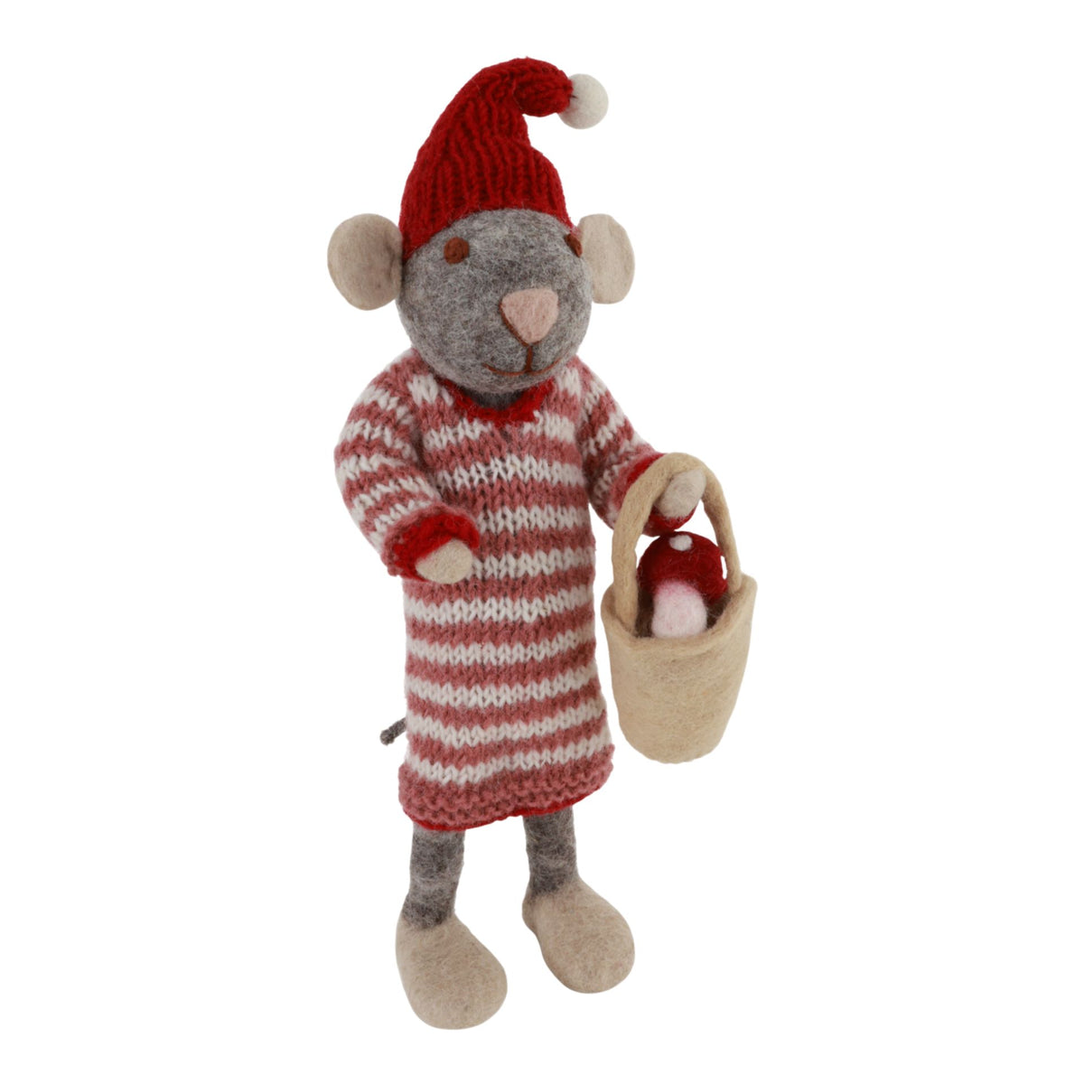 Big Grey Girly Mouse in Dress With Mushroom in Bucket Eleish Van Breems Home