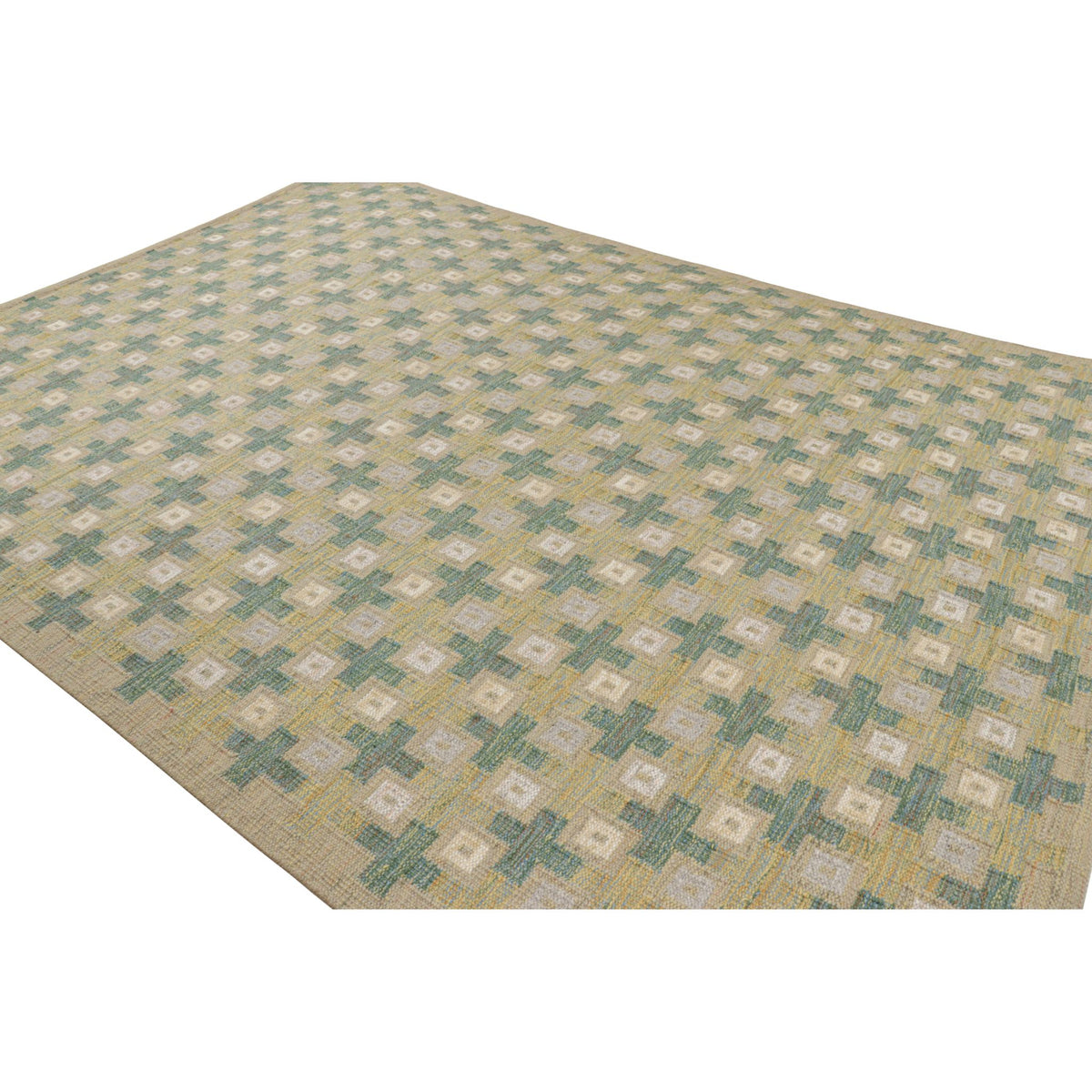 Scandinavian Geometric Rug In Beige With Gold & Blue Eleish Van Breems Home