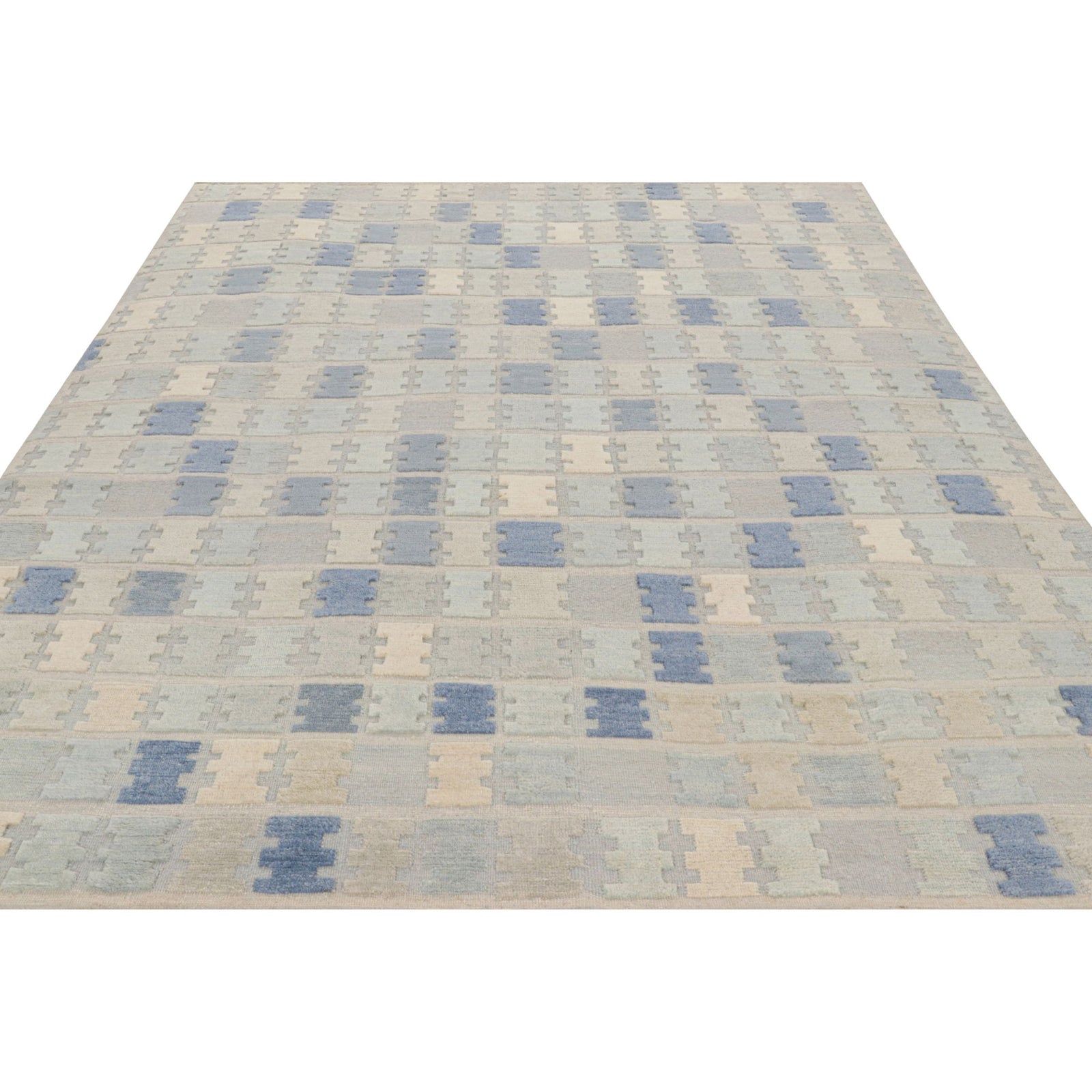 Scandinavian Geometric Rug In Blue, Cream-White & Gray Eleish Van Breems Home