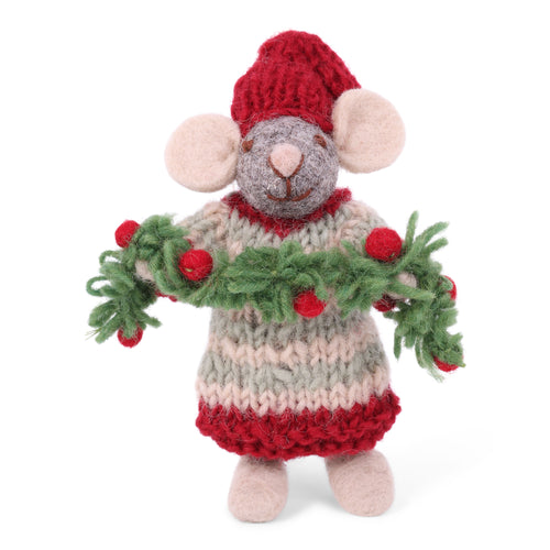Small Grey Mouse With Garland Ornament