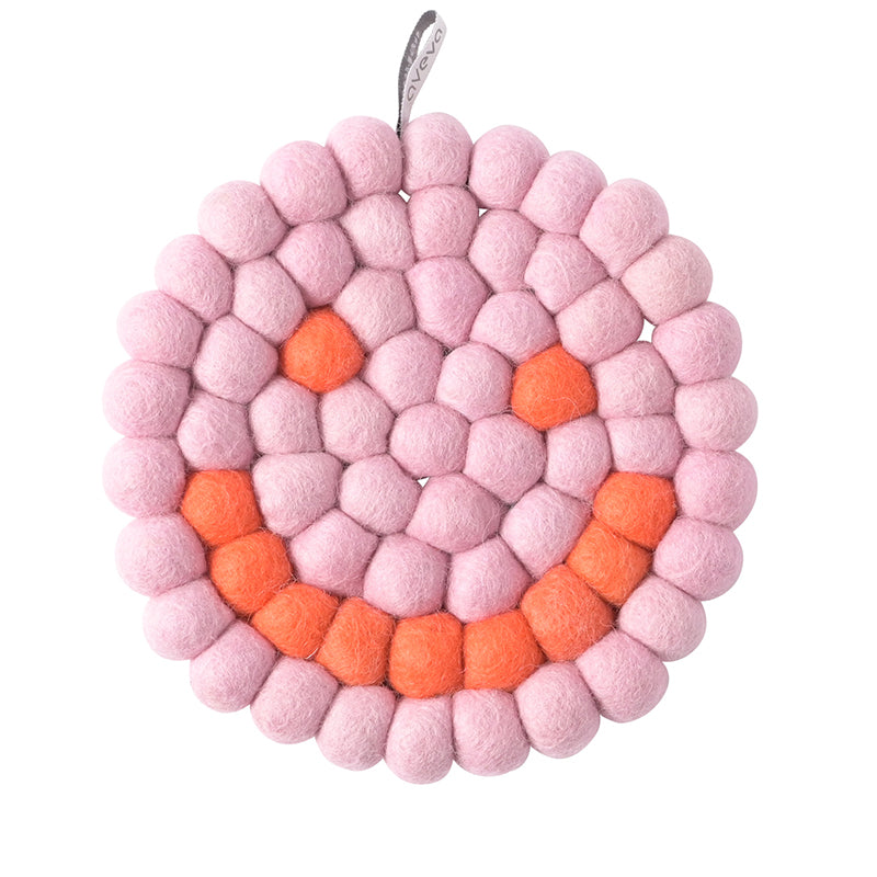 Wool Trivet Smiley Face, Raspberry Eleish Van Breems Home