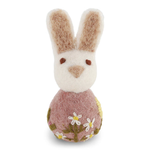 Small Bunny with Flower Embroidery Ornament, Lavender