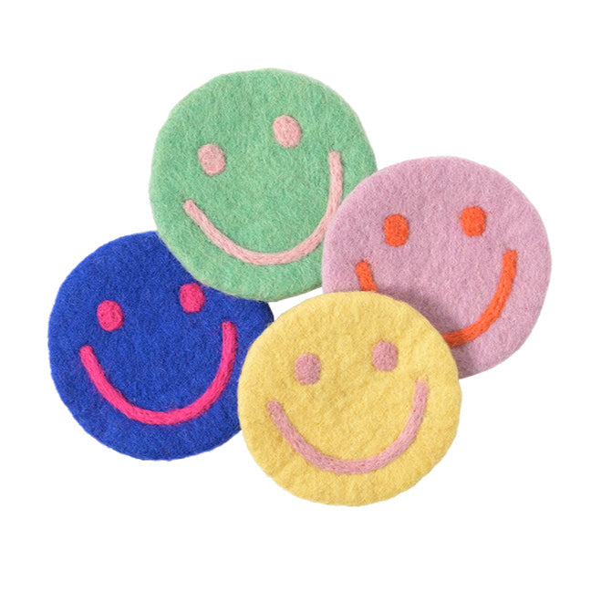 Smiley Face Wool Coasters, Pack Of 4 Eleish Van Breems Home