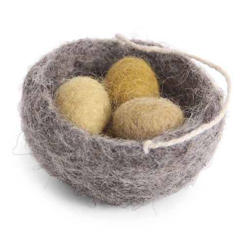 Felted Wool Nest With Yellow Eggs