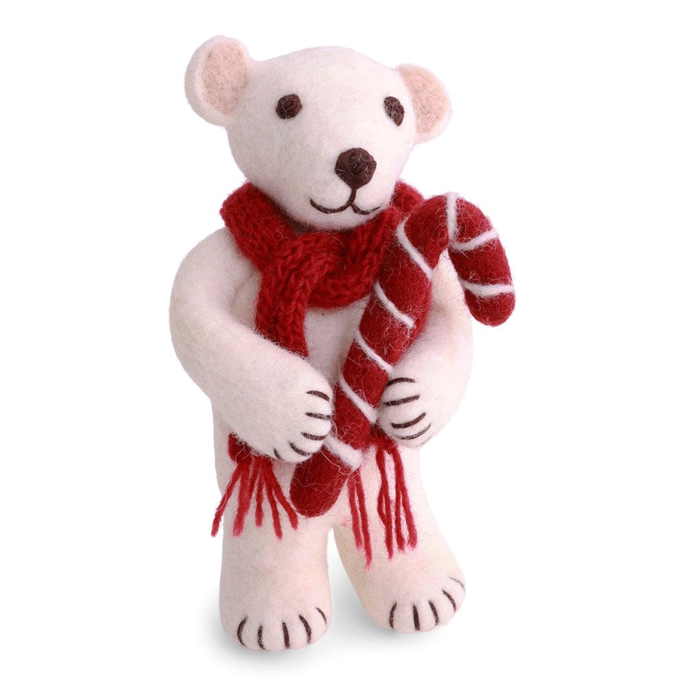 Medium White Polar Bear With Candy Cane Eleish Van Breems Home