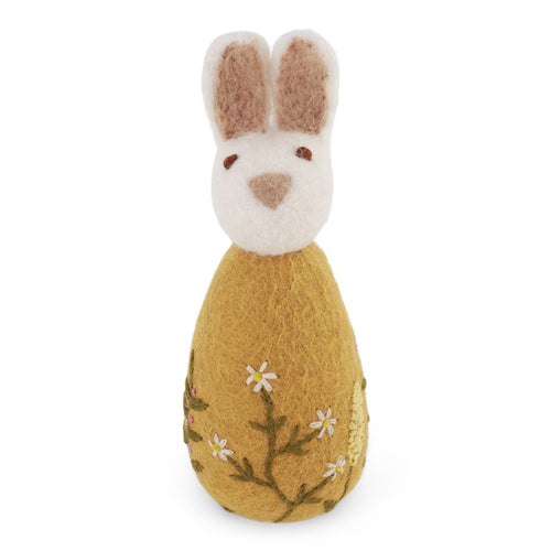 Felted Wool Big Bunny with Flower Embroidery, Ochre