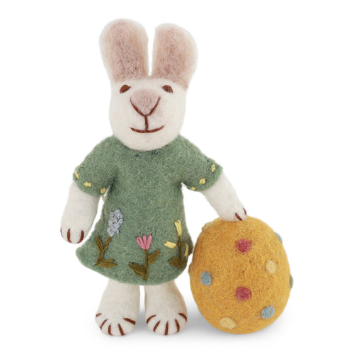 White Bunny With Green Dress & Big Egg