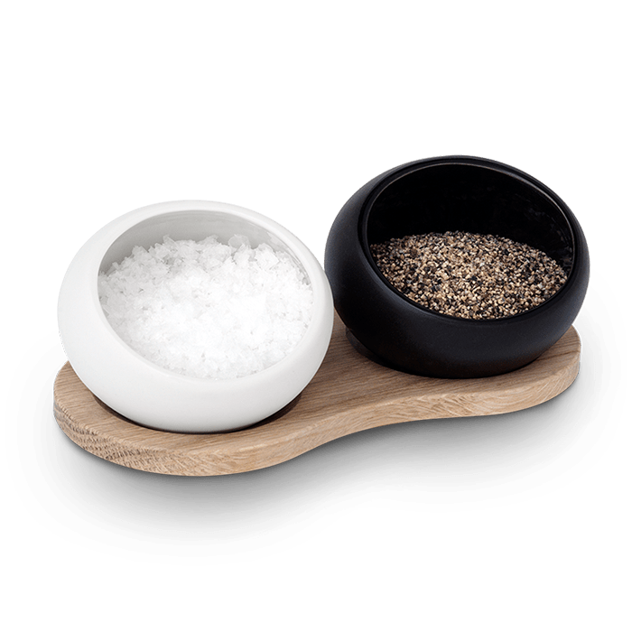 Rosendahl - Porcelain Salt & Pepper Cellars w/Oak Holder Set Eleish Van Breems Home