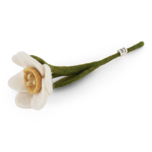 Small White Felted Wool Daffodil Flower