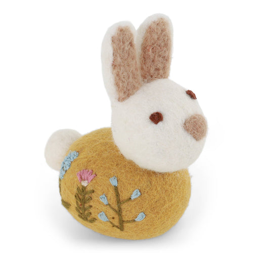 Sitting Bunny with Flower Embroidery - Ochre