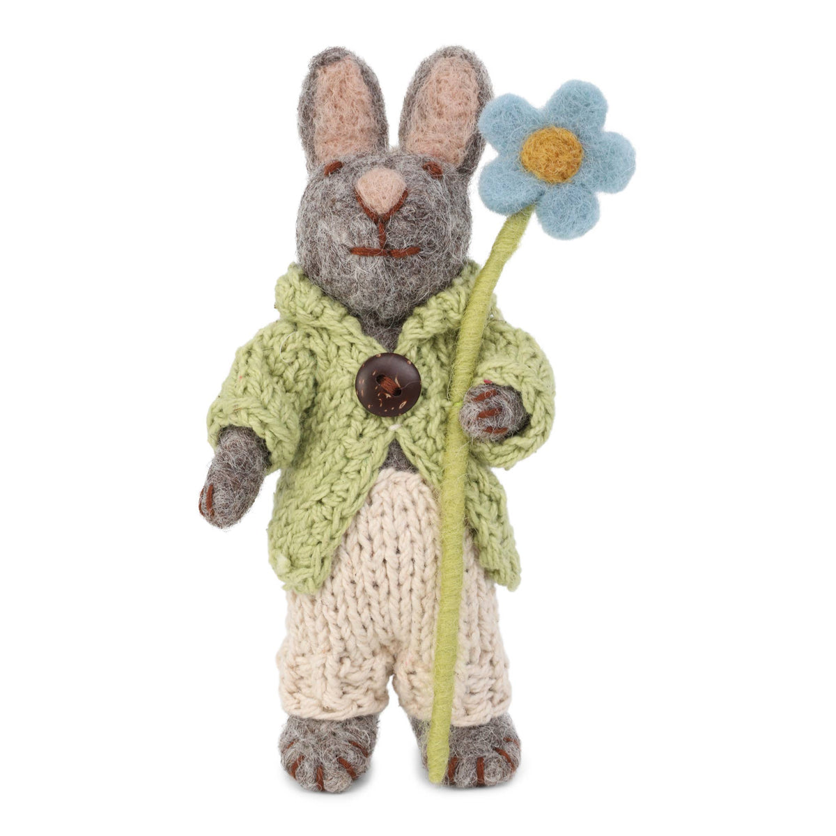 Grey Bunny w/Jacket, Pants &amp; Blue Anemone with String Eleish Van Breems Home