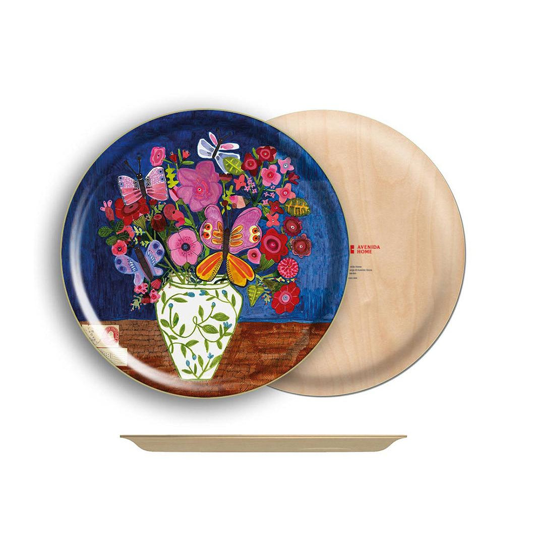 Butterfly Flowers Round Tray Eleish Van Breems Home