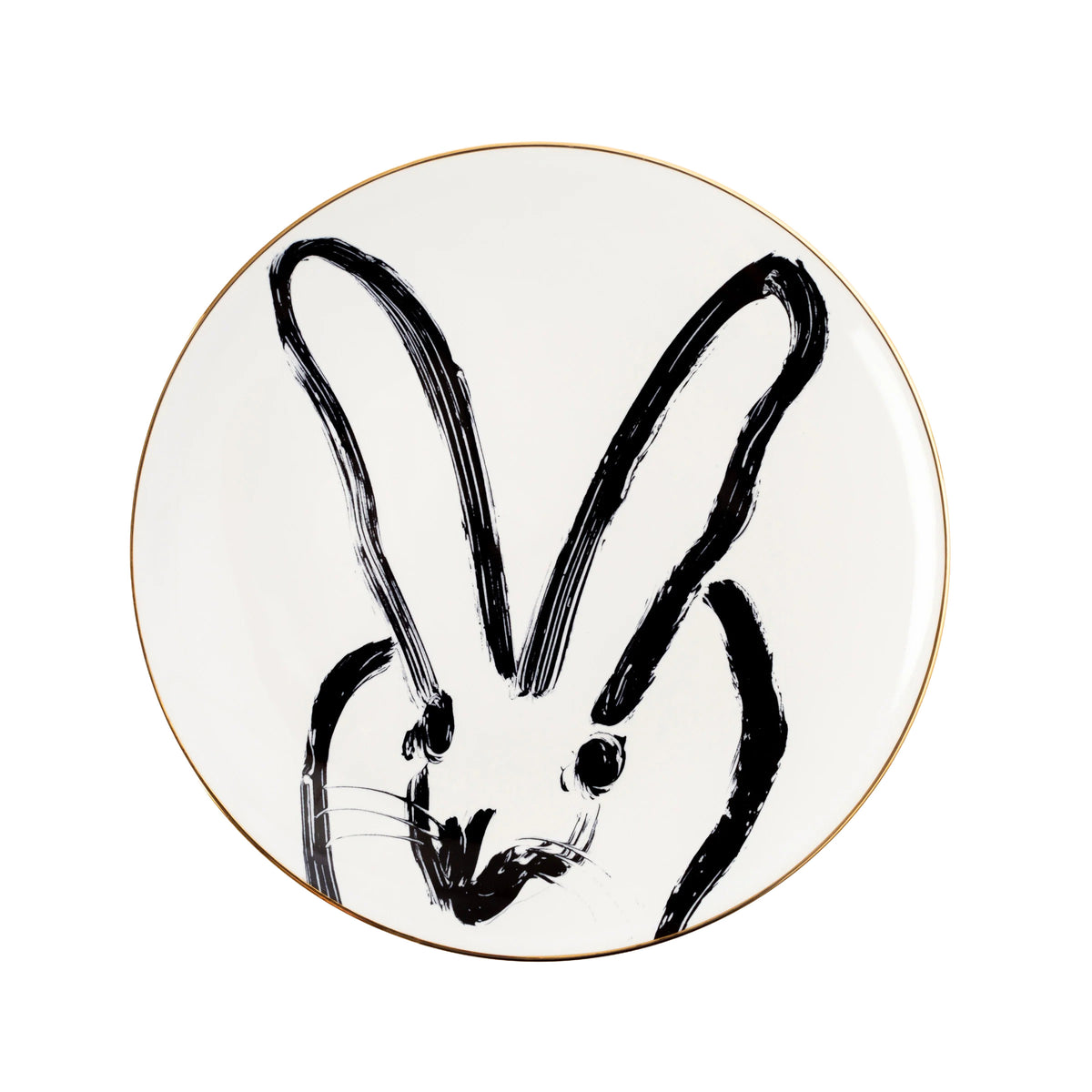 Hunt Slonem Rabbit Run Dinner Plate with Gold Rim Eleish Van Breems Home