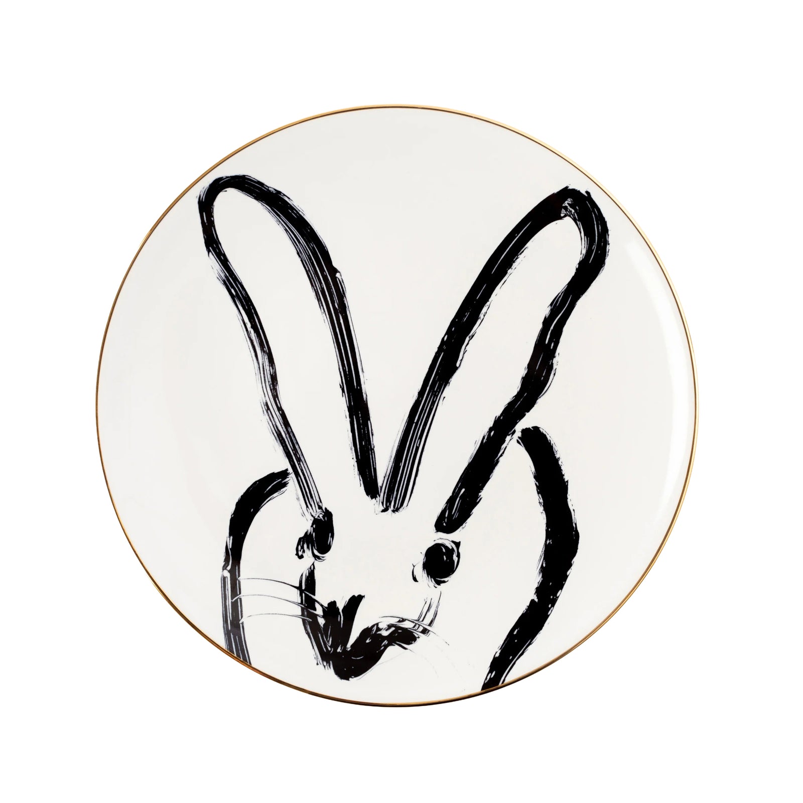 Hunt Slonem Rabbit Run Dinner Plate with Gold Rim Eleish Van Breems Home