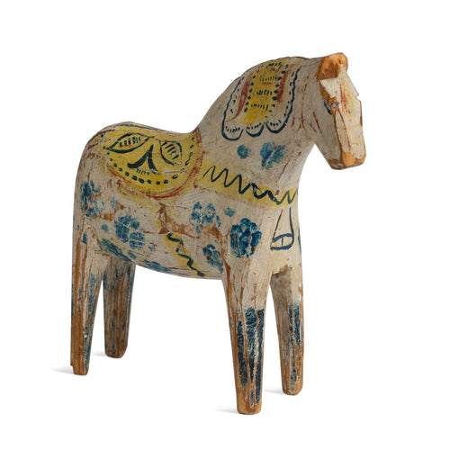 Scandinavian L 19thc. Carved & Painted Dala Horse White, Large