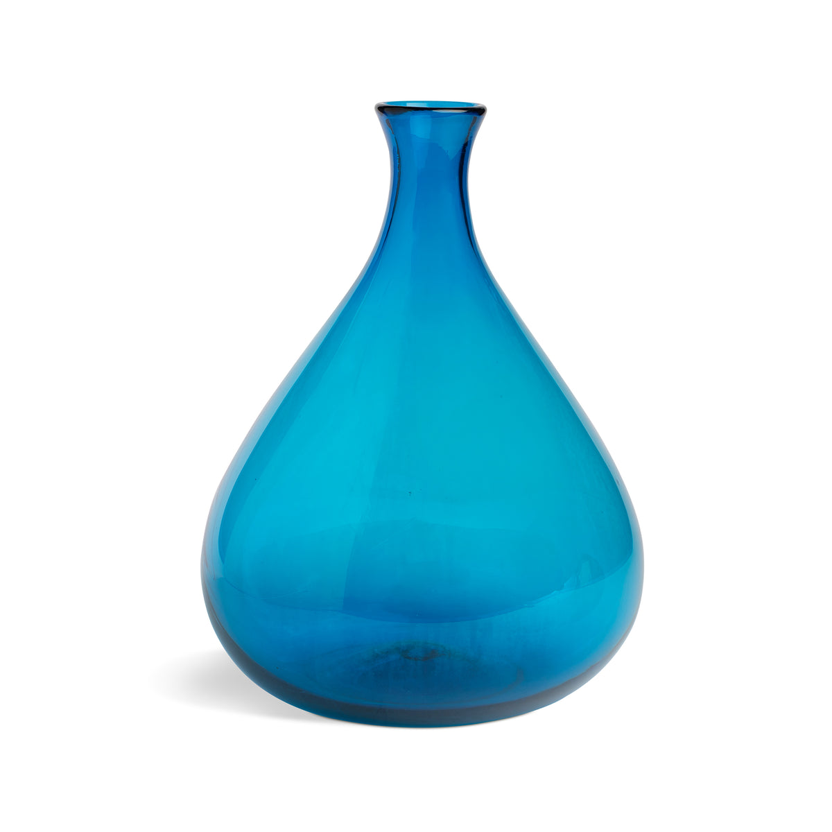 Vintage Bulbous Peacock Blue, Hand-Blown Glass Vase Eleish Van Breems Home