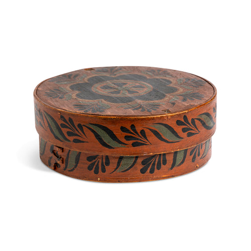 19th C. Norwegian Round Painted Pine Bride's Box Round with top