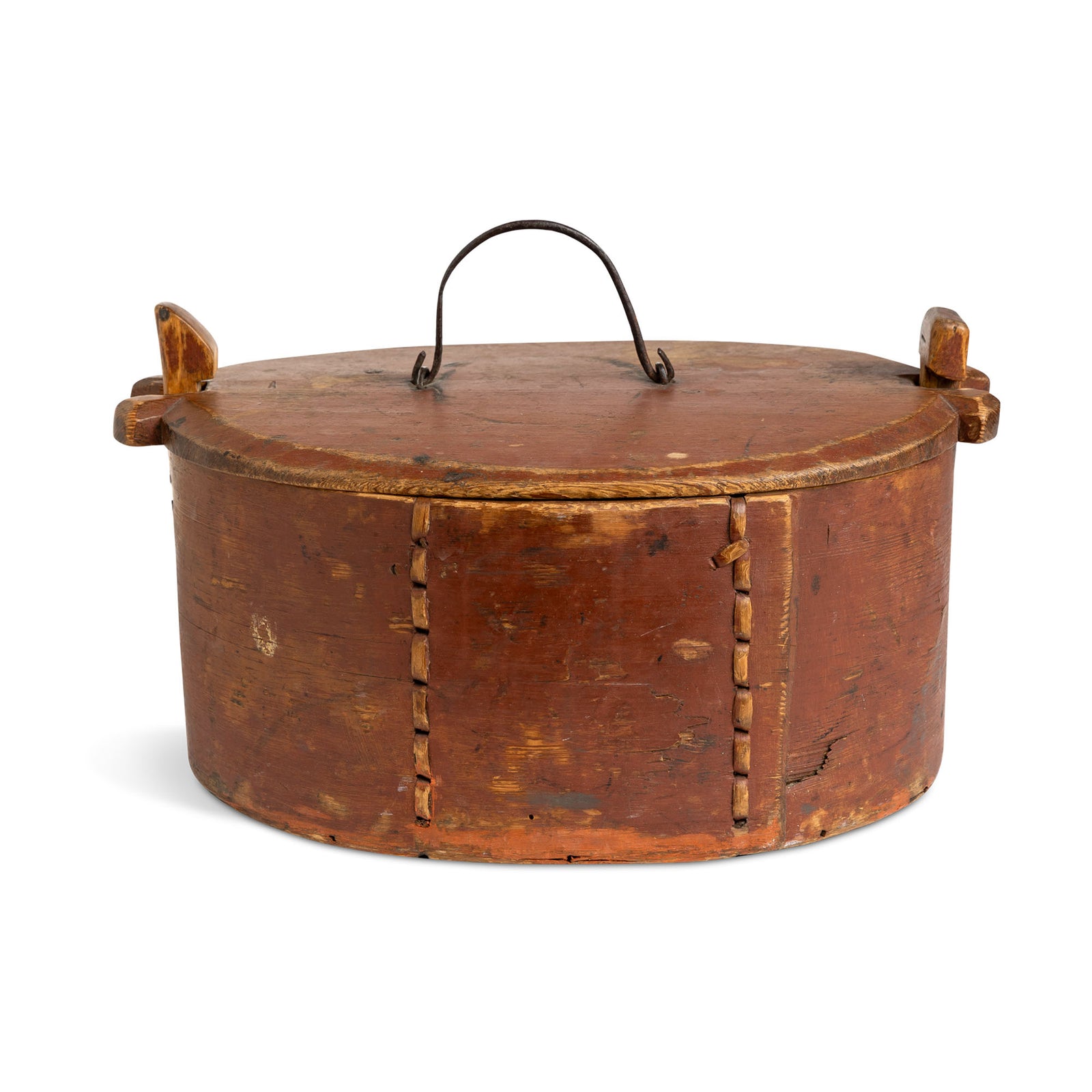 Falun Red Stained Oval Banded Box with Lid Eleish Van Breems Home
