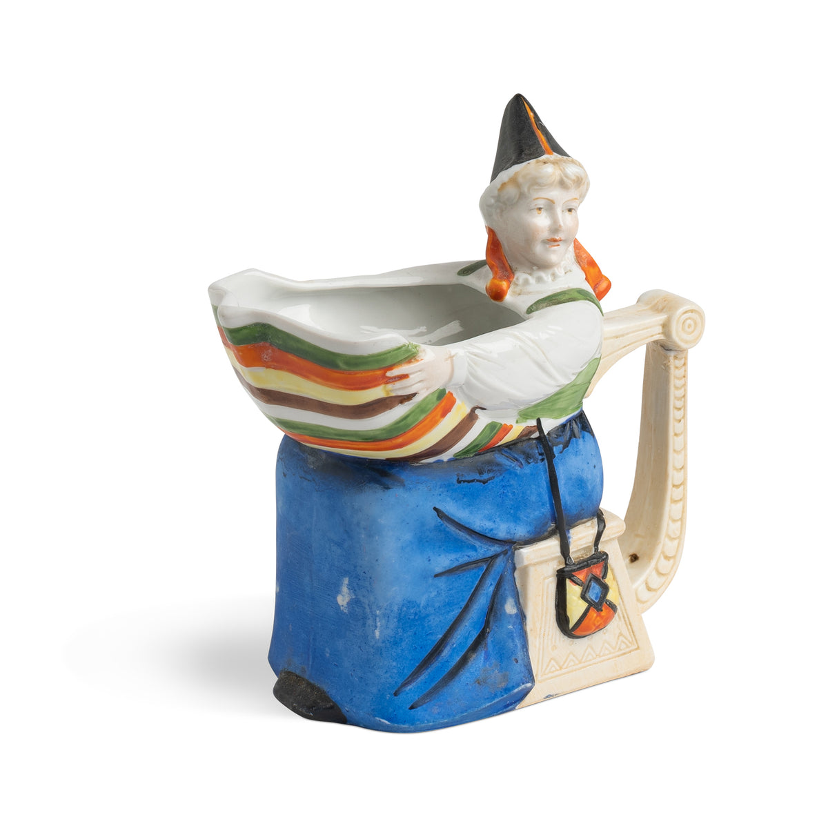 20-048 19th -20th C. Swedish Milk Pitcher W/Folk Woman Eleish Van Breems Home