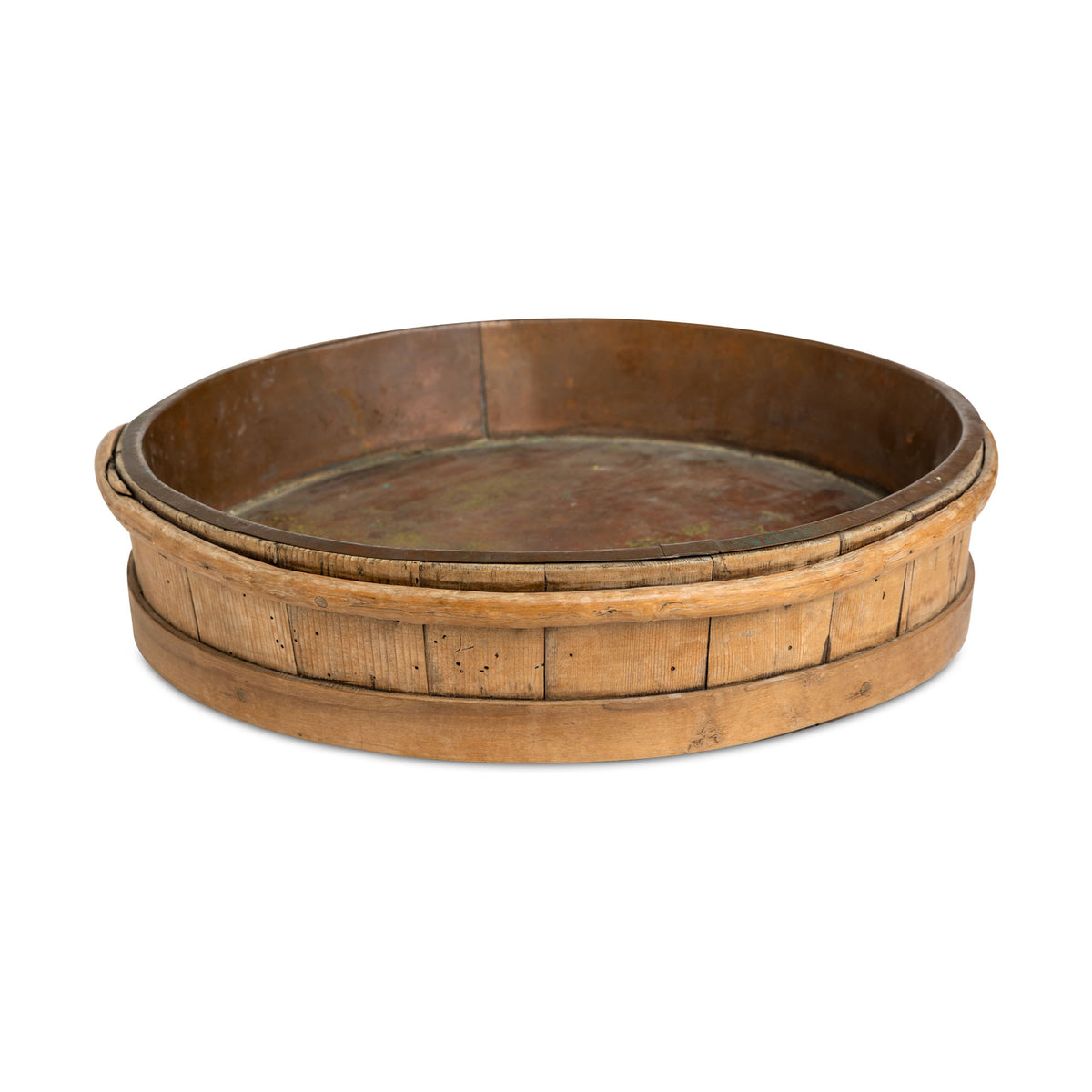 Early 19thc Swedish Wood Banded Willow Milk Pan with Copper Liner Eleish Van Breems Home