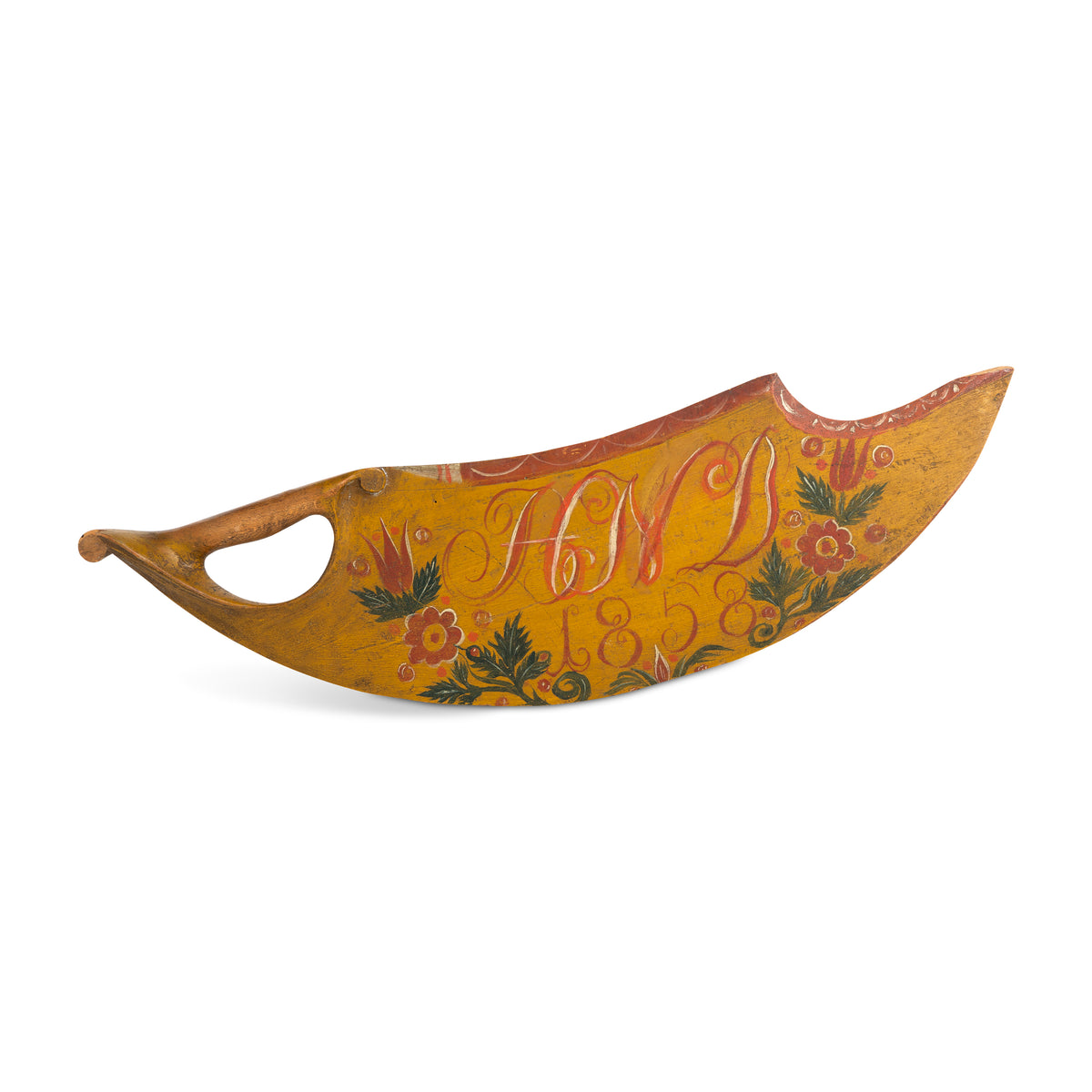 19th C. Norwegian Painted Pine Scutching Knife Eleish Van Breems Home