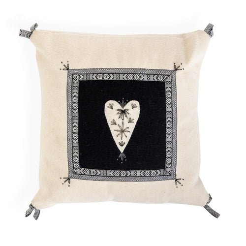 White Pillow with Embroidered Heart