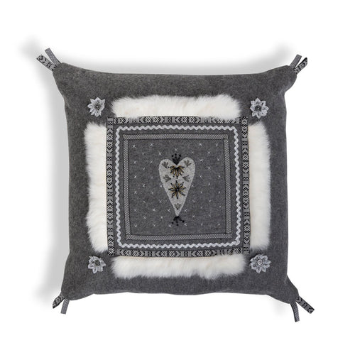 Wool Pillow with Hand Embroidered Heart