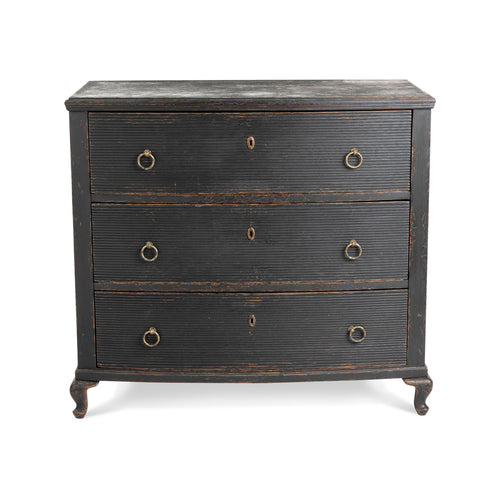 Antique Three-Drawer Black Painted Chest