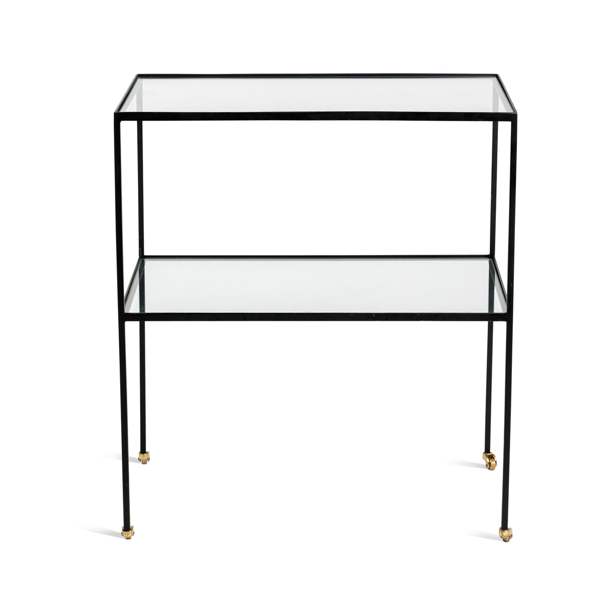 Vintage, Black Metal and Glass Side Table with Brass Casters Eleish Van Breems Home